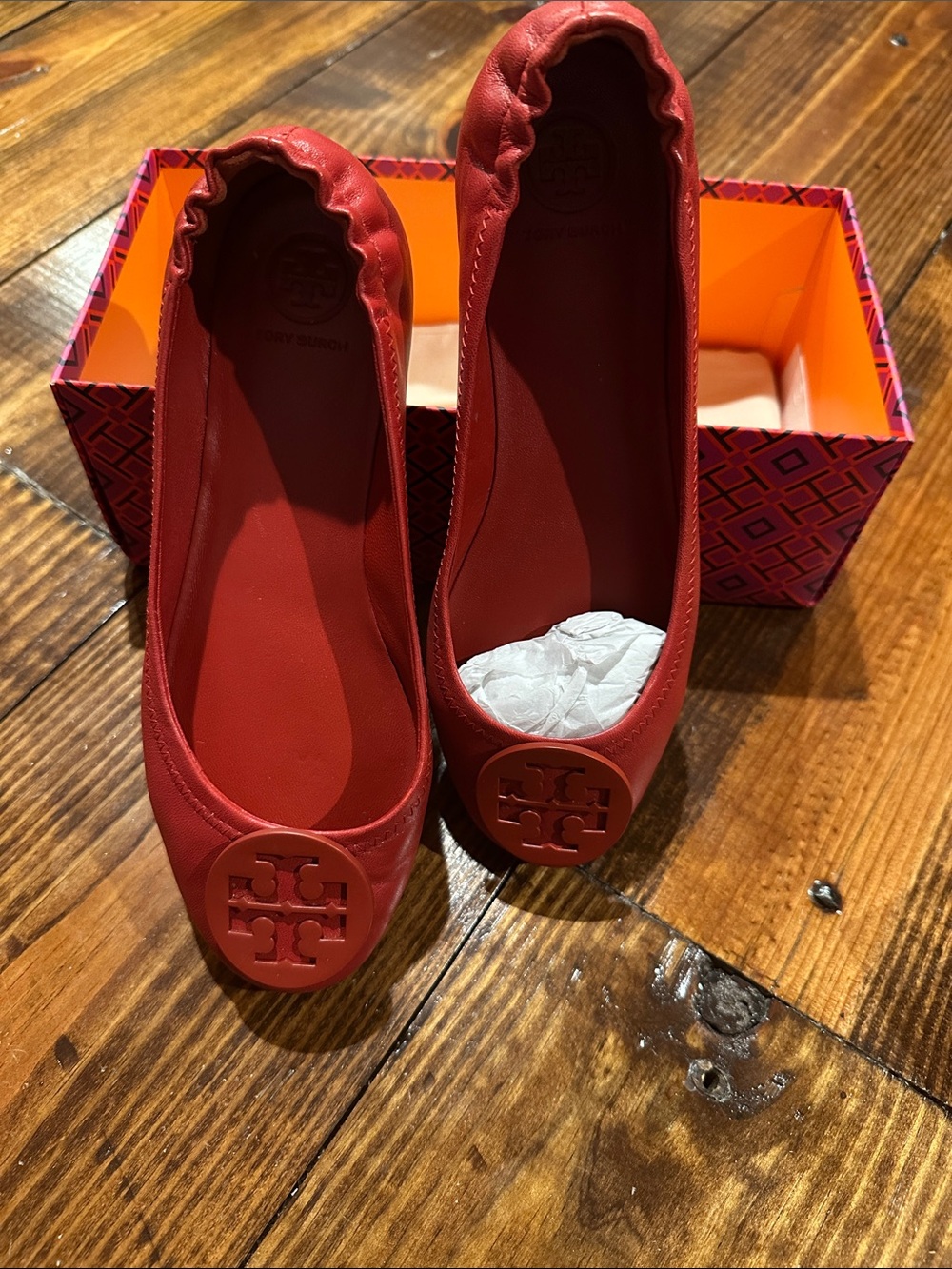 Tory Burch Red Logo Cap-Toe Ballet Flat